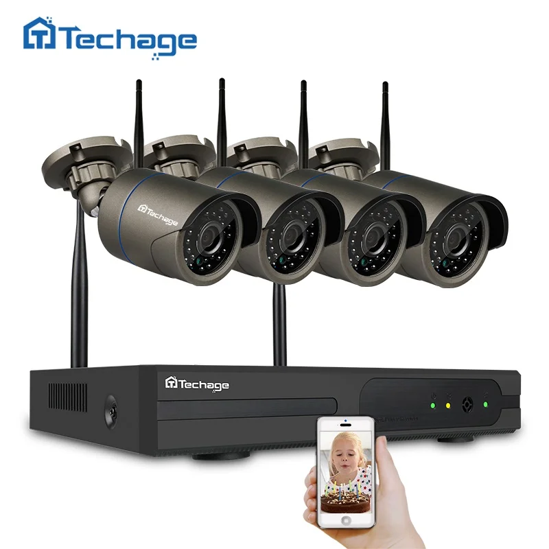 Techage 4CH Беспроводной NVR Kit Wi Fi CCTV Системы 720 P 1.0MP ИК Крытая на открытом воздухе