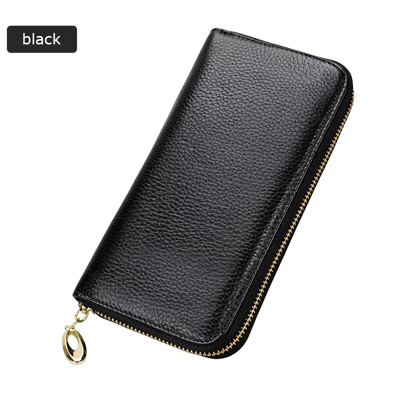 

BONAMIE Classic Litchi Genuine Leather Wallet For Women Candy Colors Clutch Long Purse Fashion Female Phone Purse Money Bag New