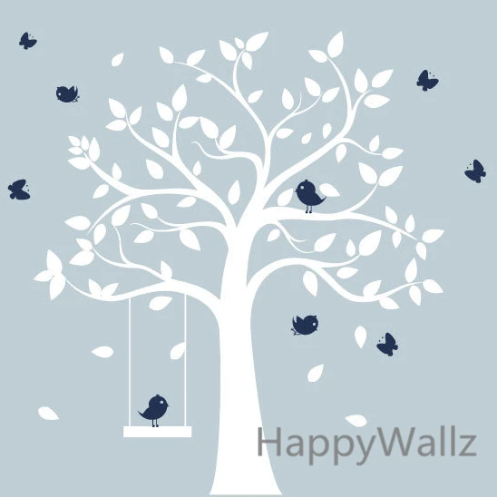 

Baby Nursery Tree Wall Sticker Birds Swing Tree Wall Decals Kids Room DIY Tree Sticker with Shelf Children Decors T38