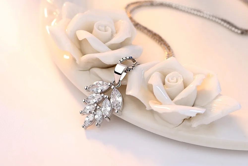 LUKENI Luxury Crystal Leaf Pendants Necklace For Girl Party Jewelry New Fashion Female 925 Sterling Silver Choker Bijou | Украшения и