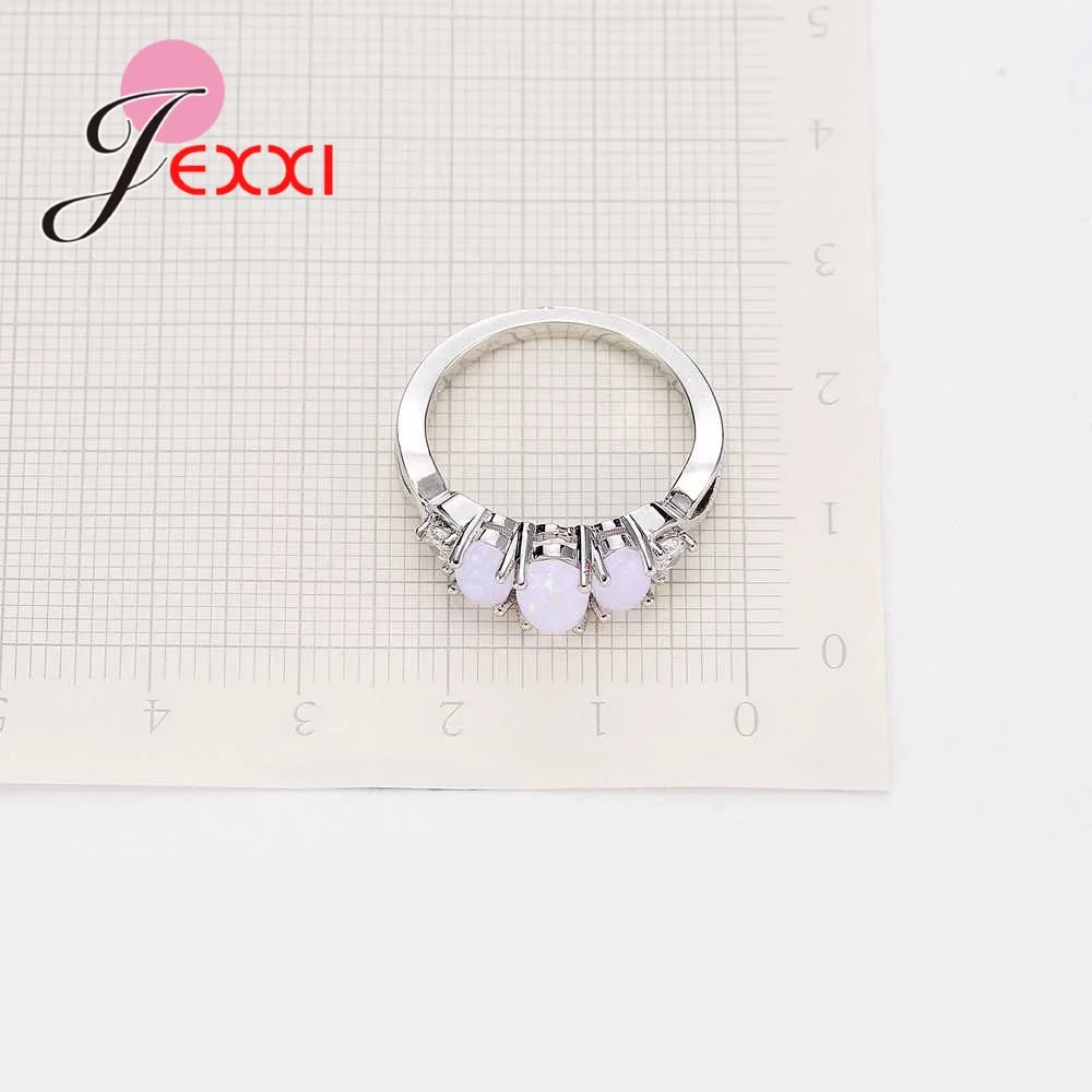 

Sparkling 3pcs Oval White Fire Opal Rings Fine 925 Sterling Silver with Cubic Zirconia Jewelry for Women Christmas Gift
