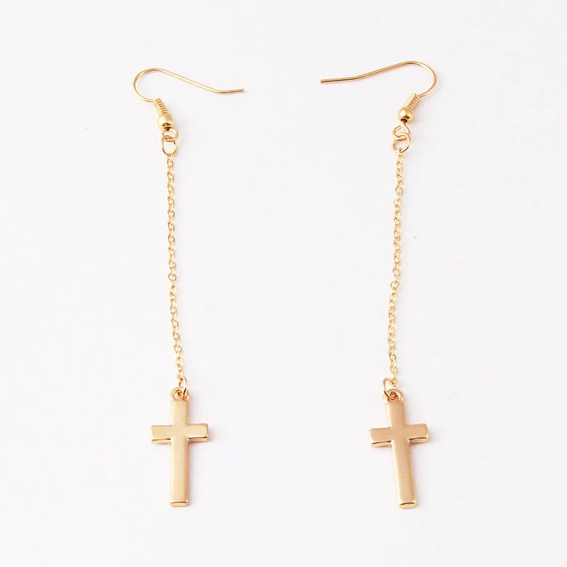 Punk Cross Pendants Drop Earrings Zinc Alloy Long Tassel Chain Dangle for Women 4A2033 |