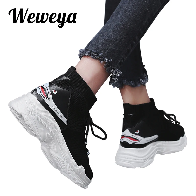 Женские парусиновые кроссовки Weweya высокие на плоской платформе с тотемным