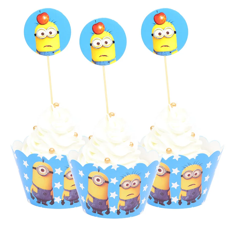 Cake Wrapper-24pcs Миньоны тема Мультфильм партия набор одноразовая посуда тарелка салфетки баннер день рождения коробка конфет Baby Shower вечерние принадлежности для декора - Цвет: Cake Wrapper-24pcs