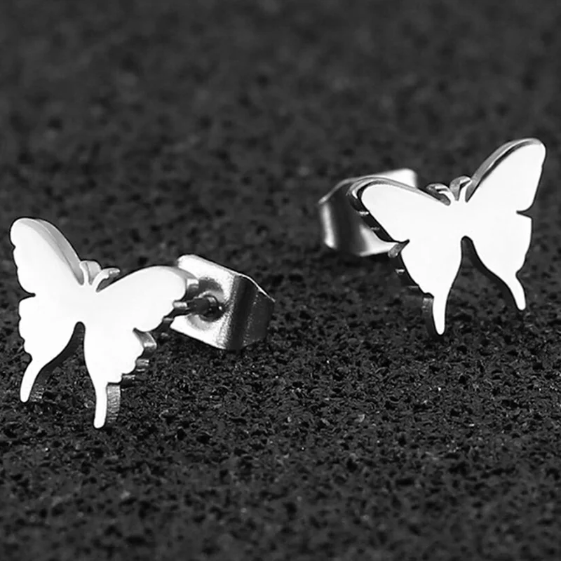 Black Stainless Steel Earrings Christmas Gifts Hollow Butterfly for Women Cute Stud pendientes mujer moda | Украшения и