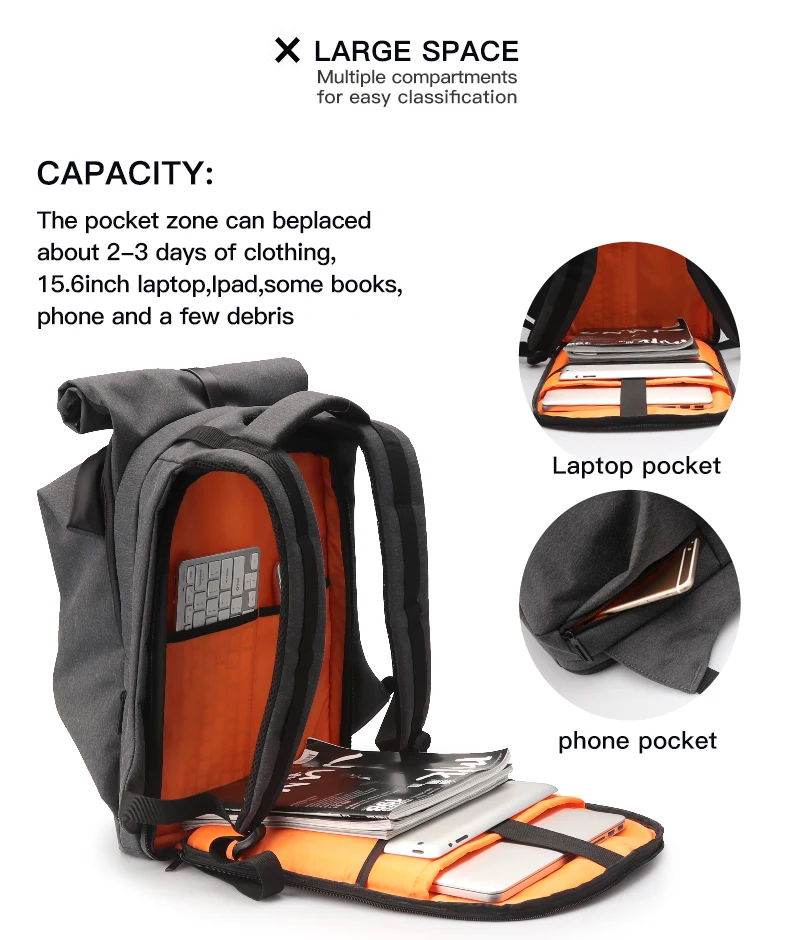 FYUZE Fashion Men Backpack for Laptop 15.6 inch Waterproof Travel Backpack Large Capacity College Student School Backpack