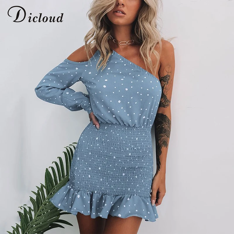 Dicloud Горошек сексуальный Bodycon Летнее платье Женщины Синий Элегантный Бинты