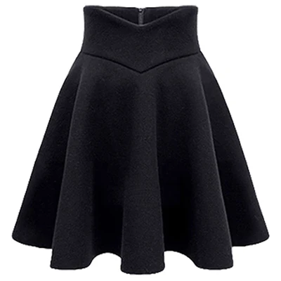 Black Woolen Плиссированная юбка с высокой талией для женщин 4XL размера плюс космическая хлопковая юбка с зонтиком Женская Черная Мини-Юбка Saia А-силуэта Зимняя Теплая юбка - Цвет: Black Woolen