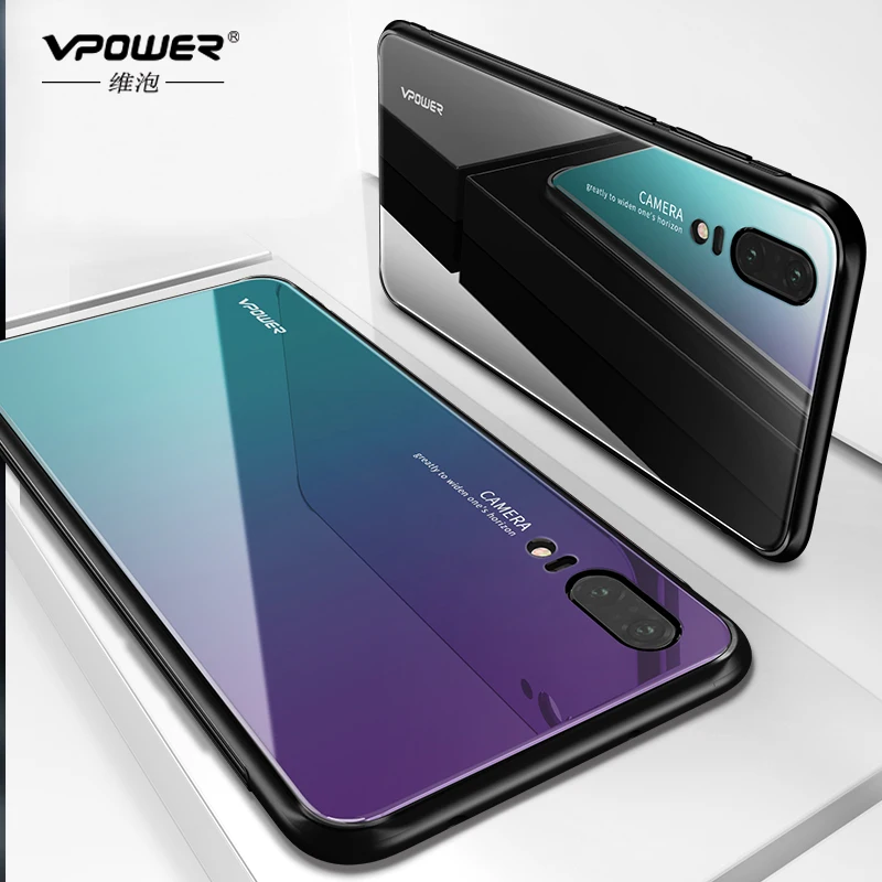 Чехлы из закаленного стекла с градиентом Vpower Aurora для Huawei P20 чехол Pro цветной