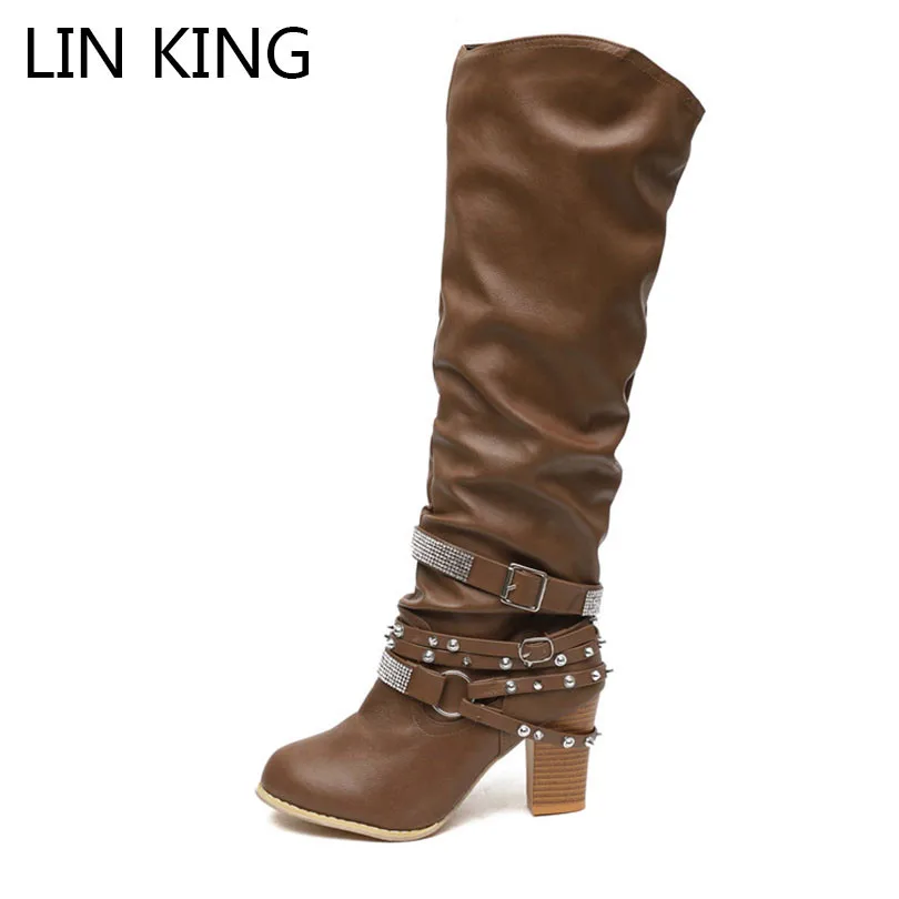 LIN KING/модные женские ботинки в винтажном стиле с заклепками Женские Модные