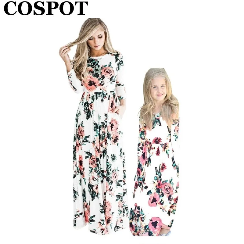 COSPOT для мамы и дочки Длинное платье богемное пляжное в цветочек солнечное | Отзывы и видеообзор