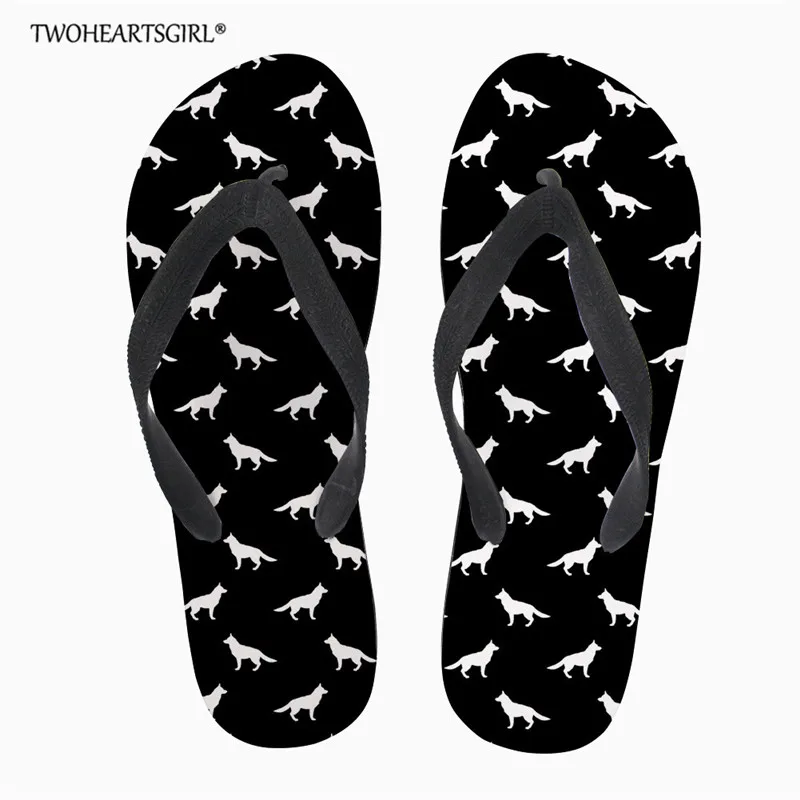 Twoheartsgirl немецкой овчарки Тапочки женские летние босоножки для дома снаружи флип