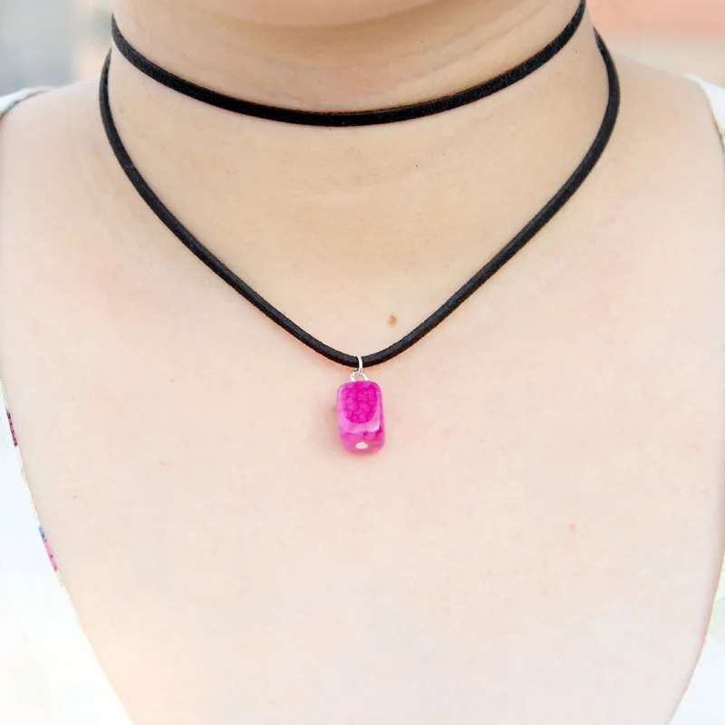 hzew 3 colors Natural necklaces double velvet ribbon natural stone choker necklace gift for mom friends | Украшения и аксессуары