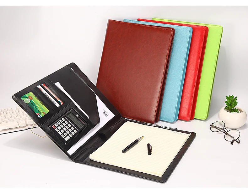 

Multifunctional Zipper Leather Business Manger Bag A4 File Folder Organizer with Ipad Stand USB Rigid Disk Fasterner padfolio