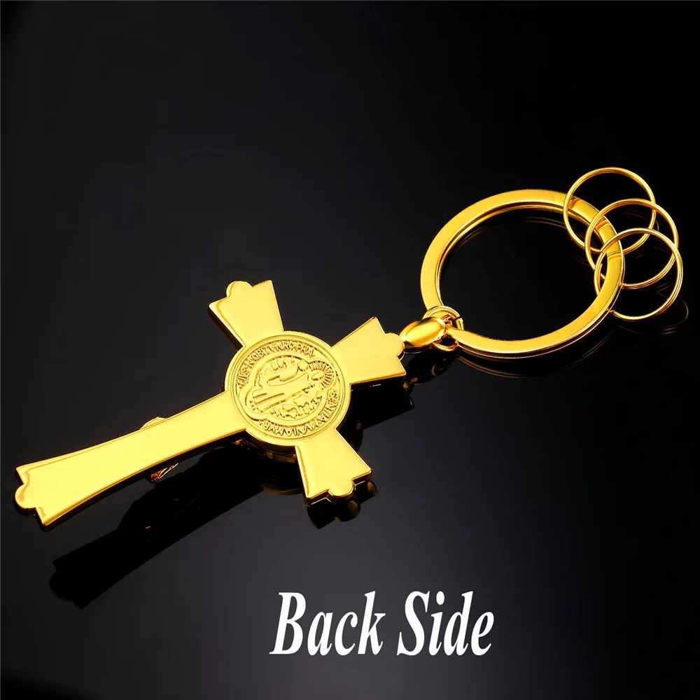 San Benito Medallion Saint Benedict Black Jesus Cross Exorcism Medal Gold color Key Chain mens K24G | Украшения и аксессуары