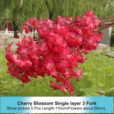 Single layer 3 Fork High Densities 4 6 fork Fake Cherry Blossom Flower Branch Begonia Sakura Tree Stem for Event Wedding Tree Deco Artificial Decora - Цвет: Single layer 3 Fork