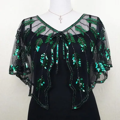 Black Green JaneVini высококачественные Блестки для женщин Болеро для невесты Золото Кружева бисером Свадебная накидка невесты Вечеринка выпускное пальто Верхняя одежда - Цвет: Black Green