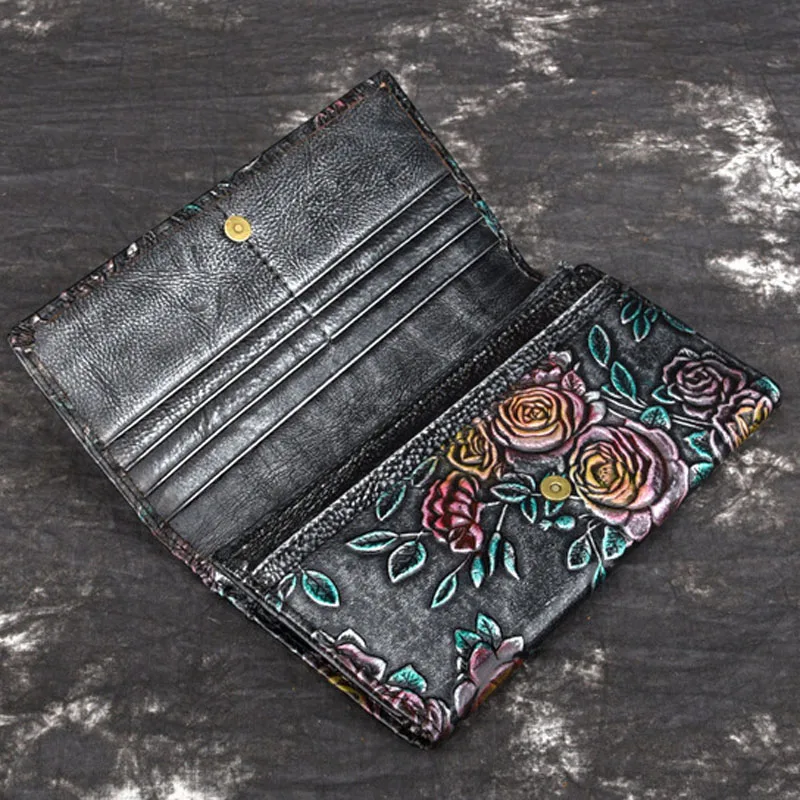 Женский Винтажный Длинный кошелек из натуральной кожи с тиснением|coin pocket|wallet genuine