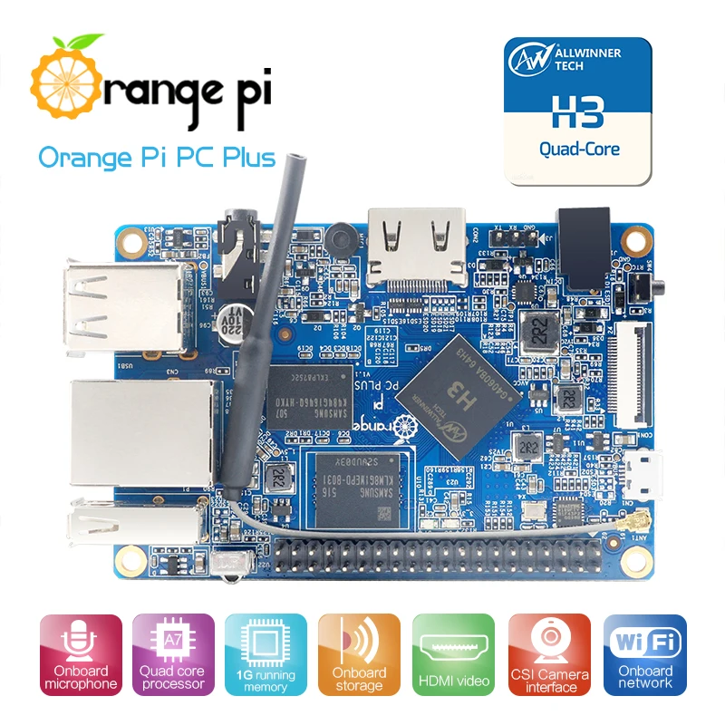 

Orange Pi PC Plus RAM 1G с 8GB Emmc Flash, мини-плата с открытым исходным кодом, порт Sup 100M Ethernet порт/Wifi/камера/Hdmi/IR/MIC