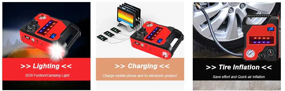 Пусковое устройство 700A 15600mAh 3,7 V с воздушным компрессором 150 PSI для 12V автомобиля лодки грузовика 6L бензин 3L дизельный двигатель