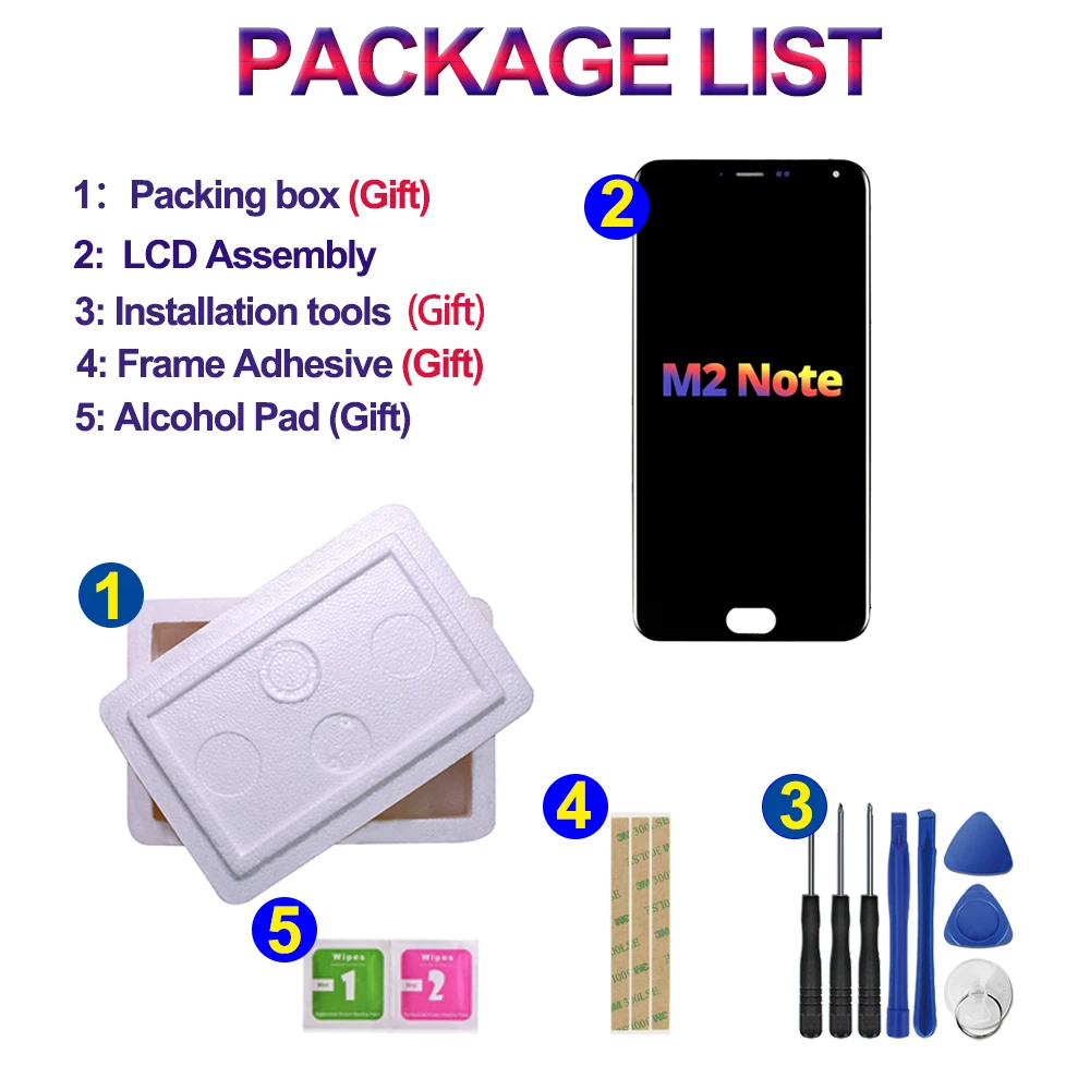 5 ''качественный ЖК + рамка для MEIZU M2 Note ЖК-экран Замена Digiziter сборка бесплатная