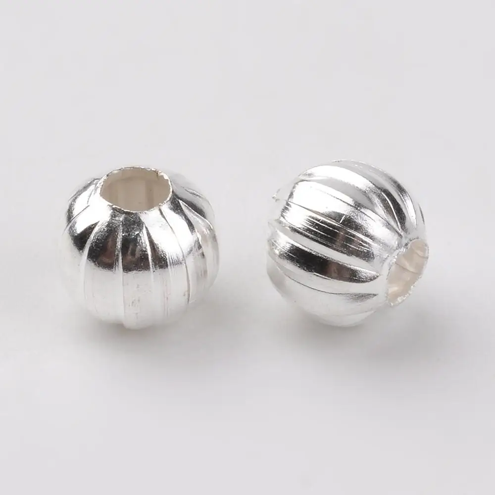Silver Color PandaHall 100 шт 6 мм железные гофрированные металлические железные круглые бусины DIY без никеля Тыква красная медь; Античная бронза серебряный цвет - Цвет: Silver Color