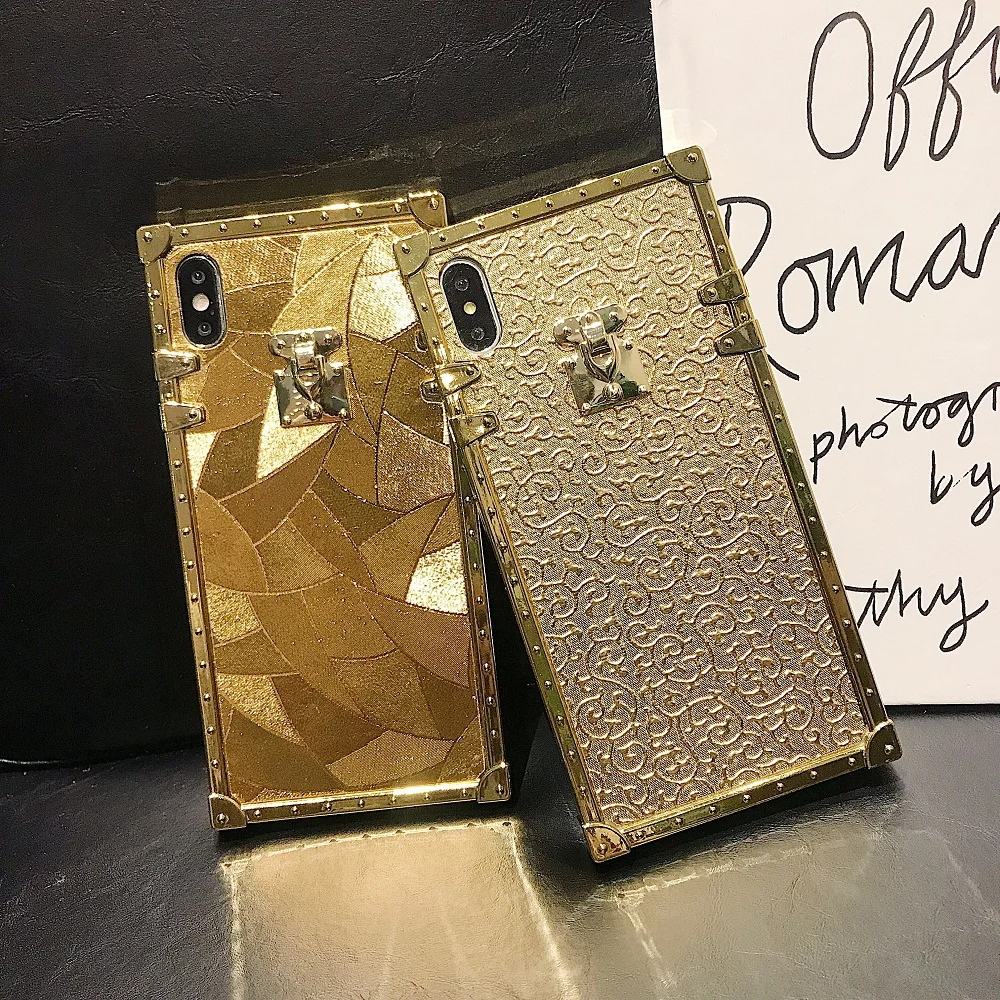Хит, 3D роскошный квадратный Золотой блестящий чехол для iphone 11Pro X XR XS MAX 7 8 Plus для samsung Galaxy S10 S9 Plus Note 10 9, задняя крышка