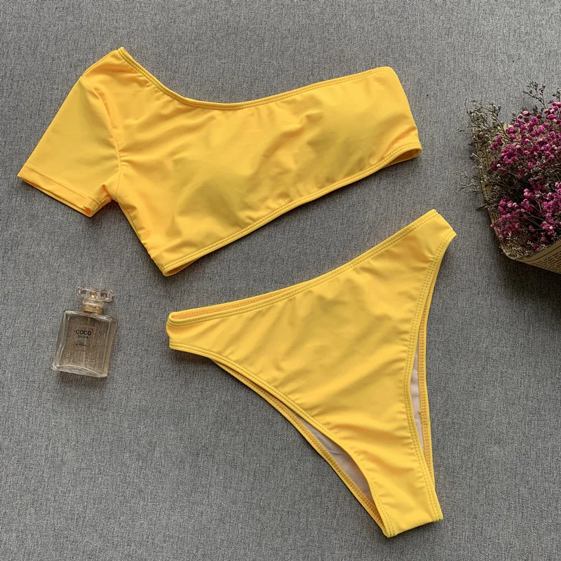 Bikinx, красное бикини на одно плечо,, mujer, купальный бандо, сексуальный купальник, пуш-ап, с высоким вырезом, купальник для женщин, купальник, бразильское бикини