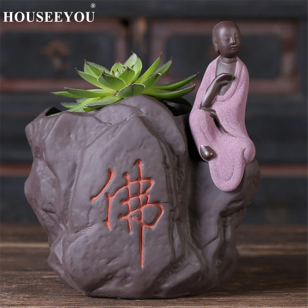 Zen Buddha фигурка суккулентов цветочный горшок керамический маленький Монк