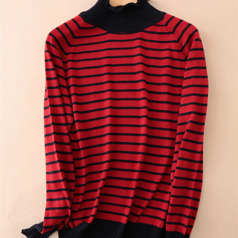 Female Long Striped Cashmere Sweater Women Half Turtleneck Knitted Christmas Sweaters And Pullovers Fashion Tops Warm Jumpers | Женская