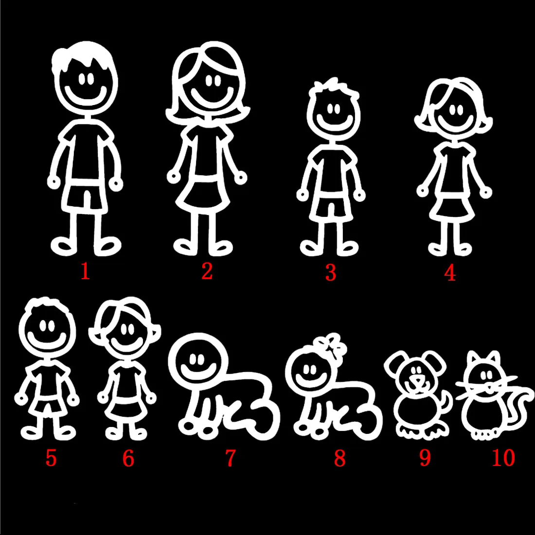 Dewtreetali мультипликационные большие наклейки на семейный автомобиль модные виниловые автомобильные декоративные аксессуары для стайлинга автомобиля черный/белый