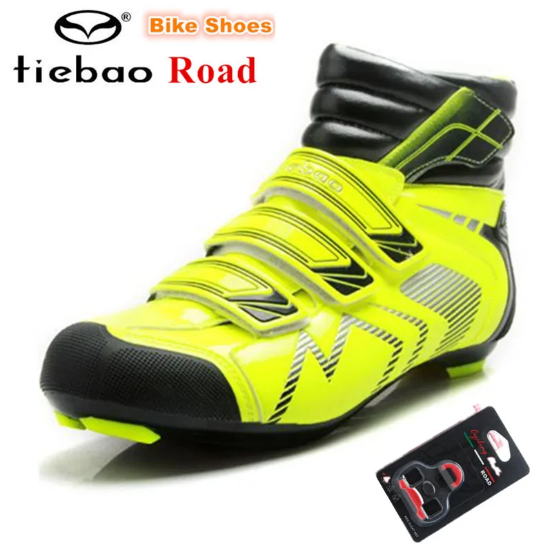 shoes add cleat TIEBAO/Профессиональная зимняя обувь для шоссейного велосипеда; Водонепроницаемая Обувь для велоспорта; обувь с автоматическим замком; нескользящие велосипедные ботинки; Zapatos de ciclismo - Цвет: shoes add cleat