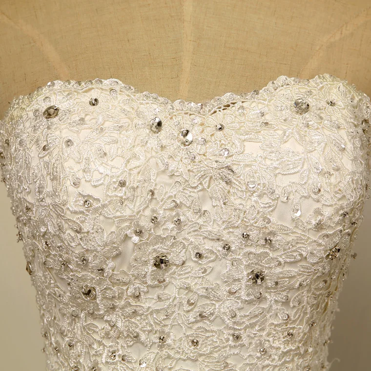 

Strapless A Line Appliques Beading Sequin Floor Length Wedding Dress Bridal Gown Sleeveless Lace Up vestido de noiva
