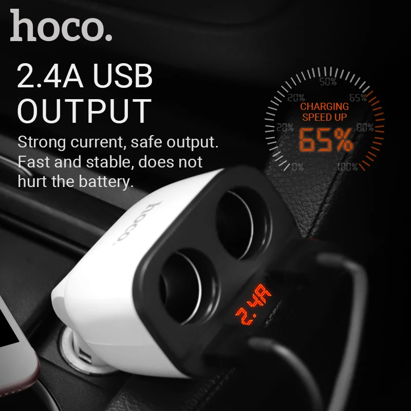 hoco dual cigarette lighter adapter usb a port car charger splitter 12v 24v for iphone samsung xiaomi android | Мобильные телефоны