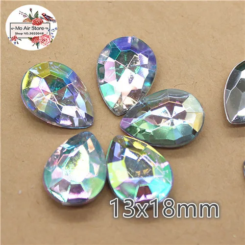 Clear AB 50pcs 50 шт. 13x18 мм Разноцветные Акриловые стразы в виде капли, камень маркиза, граненые Стразы Украшения для самодельного изготовления без отверстия - Цвет: Clear AB 50pcs