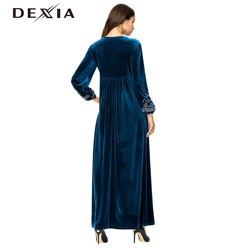 Dexia бархат халат плюс Размеры 3XL 4XL платье Для женщин в богемном стиле длинный