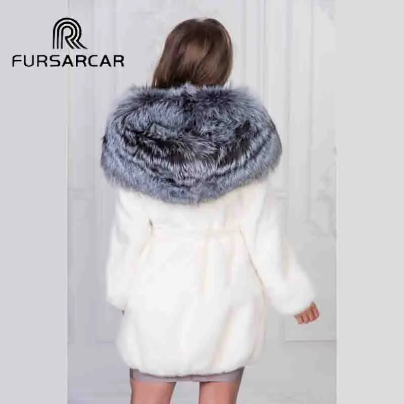FURSARCAR Новое поступление Полный Пелт шуба из натуральной норки для женщин с воротником из Меха чернобурки натуральный мех норки Женское пальто