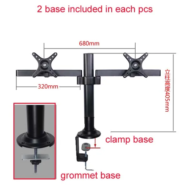 clamp and grommet DL-TLD-A, регулируемый по высоте держатель для ЖК-монитора, вращающийся настольный дисплей из алюминиевого сплава, длинная стойка VESA для телевизора, максимальная поддержка 27 дюймов - Цвет: clamp and grommet