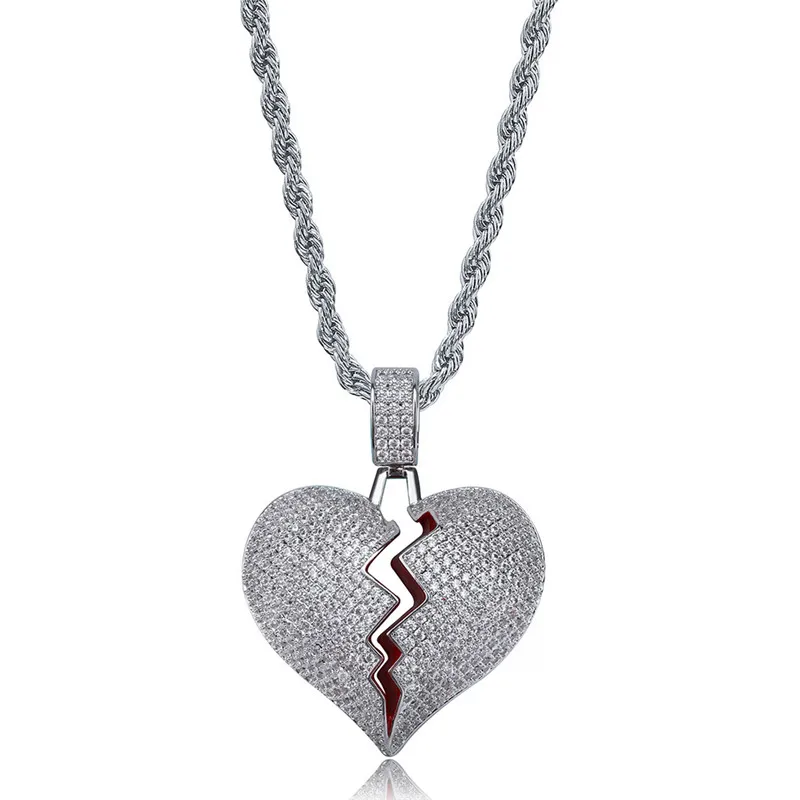 Счастливый сынок Bling CZ выложенное сломанным сердцем ожерелье хип хоп сердца