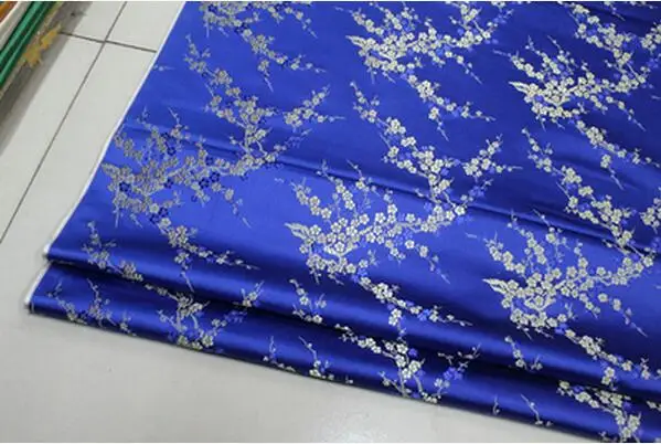CF61 1 ярд китайский цветок сливы шелковая парча ткань Cheongsam одежда костюмы DIY Ткань для шитья кушион покрывало ткань - Цвет: 2 blue golden