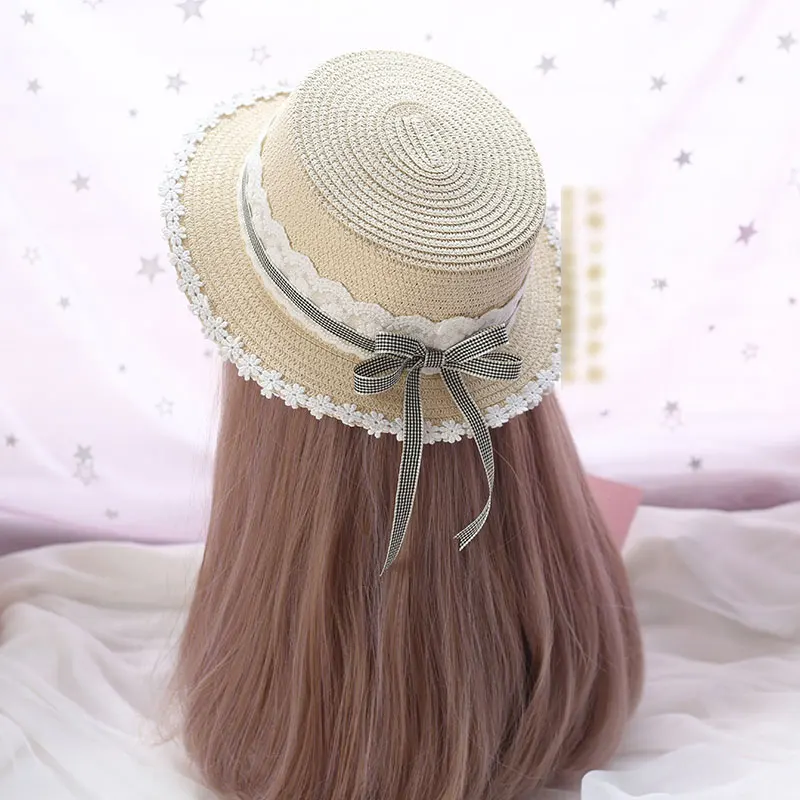 Мори девушка сладкий Лолита Sunhat плед соломенные шапки красивые шляпа от солнца