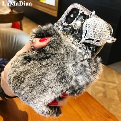 Роскошный Блестящий Мягкий чехол с 3D рисунком из лисьего меха Женский для Samsungj8 j7