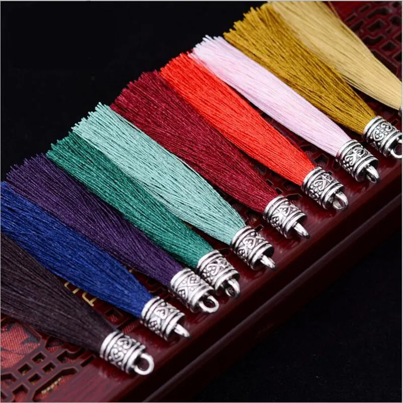 5 шт. античные серебряные колпачки хлопковые шелковые серьги с кисточками