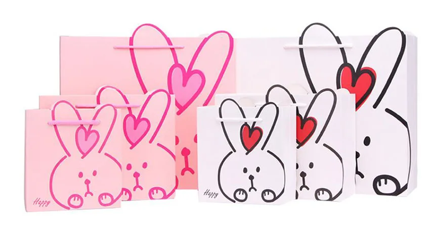 20 упаковка белый розовый милый кролик Подарочная бумажная упаковочная сумка с