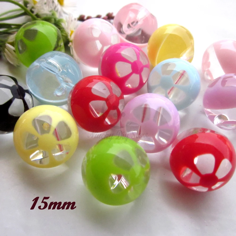 

15mm side hole colorful acrylic ball buttons for decoration diy craft headwear hair ring sewing decorative accessories