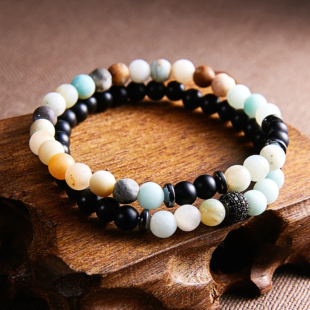 Браслет с бусинами из натурального камня 2 шт./компл.|Плетеные браслеты| |