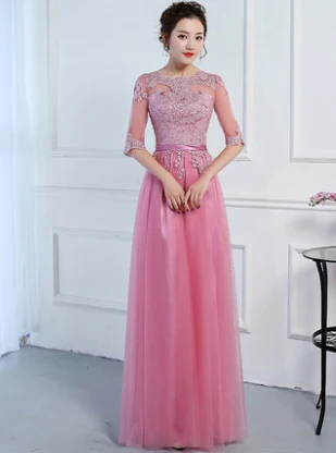 DongCMY Новое поступление Vestido Формальные Длинные кружево элегантный Wonen пикантные вечерние платье - Цвет: picture pink