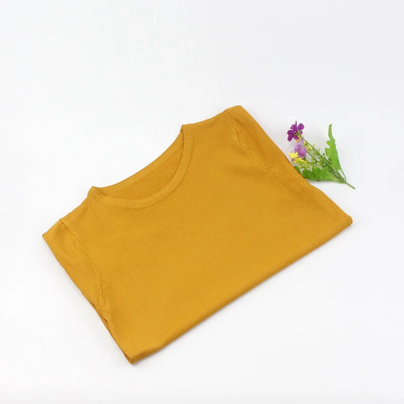 yellow ONLYSVTER Летняя трикотажная женская футболка, высокая эластичность, круглый вырез, короткий рукав, футболка, дышащая женская футболка - Цвет: yellow