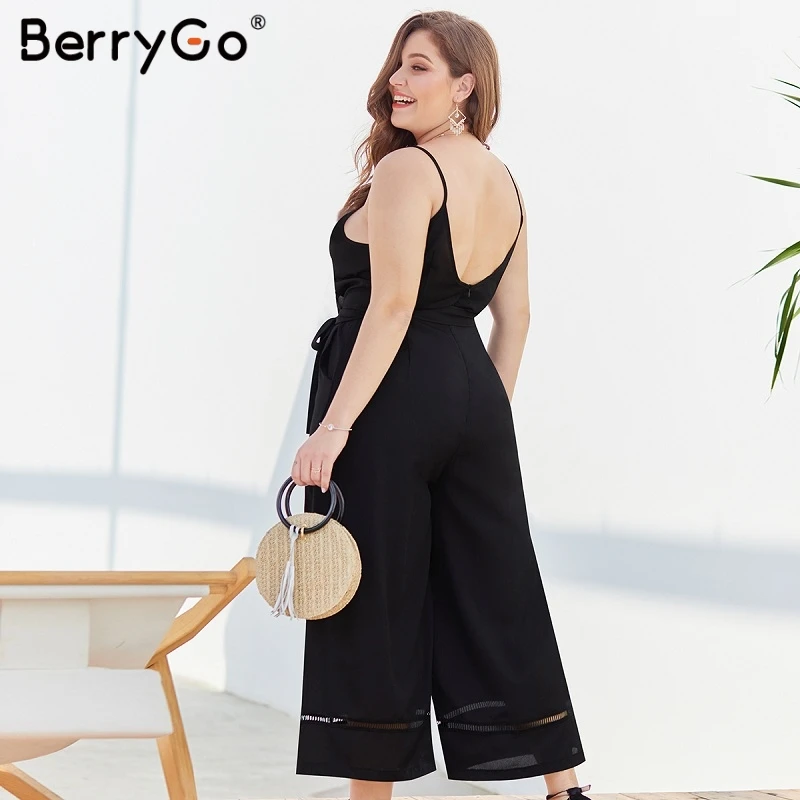 BerryGo плюс размер v образным вырезом женский комбинезон сексуальный спагетти
