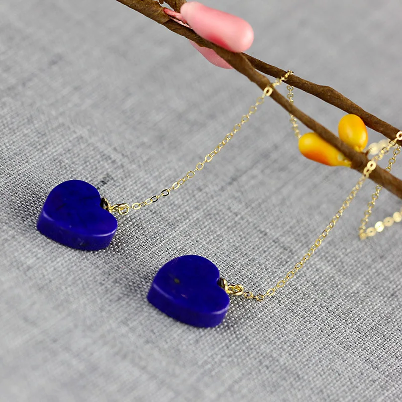 Серьги для женщин золотого цвета в форме сердца из натурального Lapis Lazuli|earrings